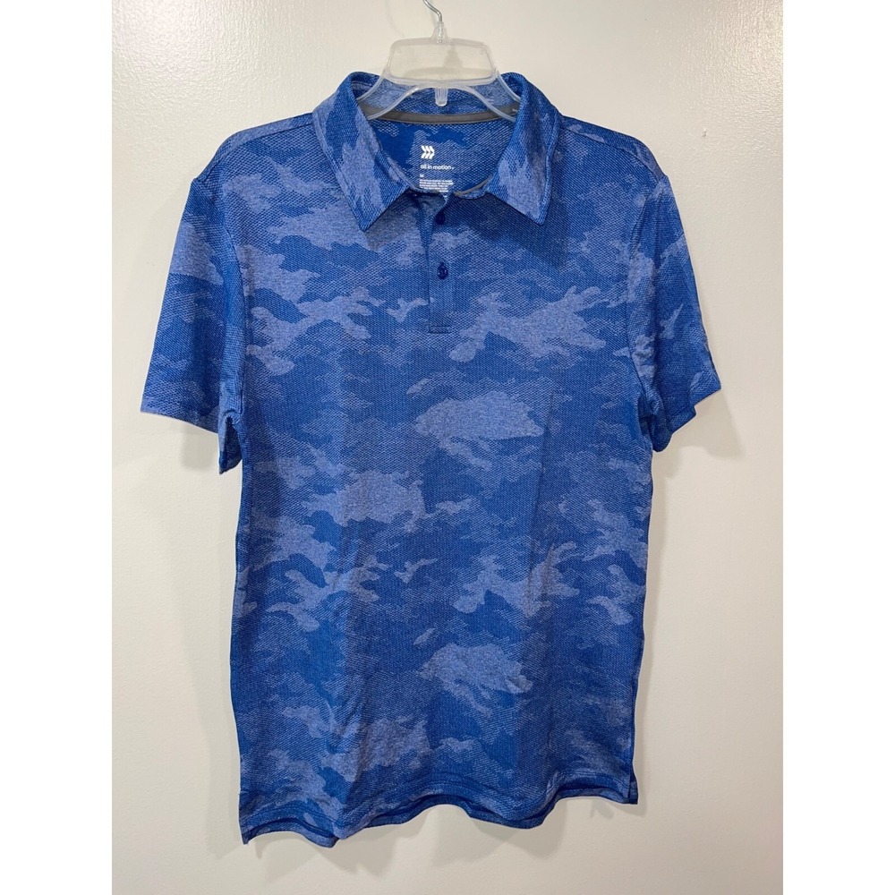 Big‎ Camo Print Jacquard Polo Shirt - All in Motion Blue Size Medium NWT